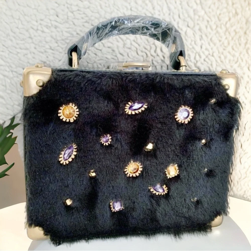 Sam Edelman Carressa Faux Fur Shoulder / Crossbody Bag with Jewels